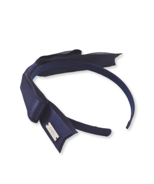 BeBe（ベベ）の「【日本製】サテンオーガンジーリボンカチューシャ（カチューシャ・キッズ・ネイビー/ホワイト・FREE）」の5枚目の写真