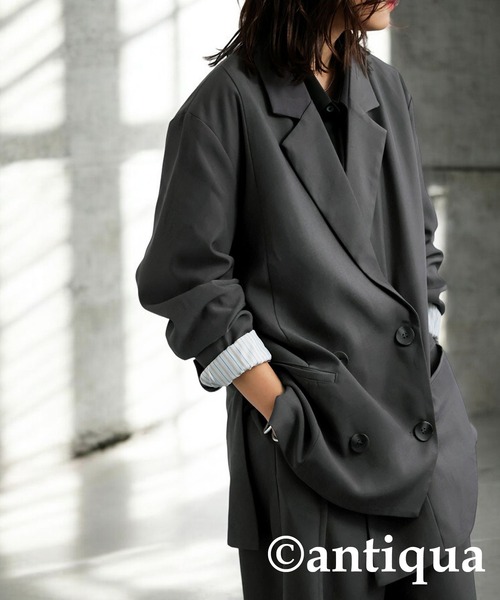 antiqua(アンティカ)の「アシンメトリーダブルジャケット(テーラードジャケット・レディース・ブラック/グレー・ONESIZE)」の3枚目の写真