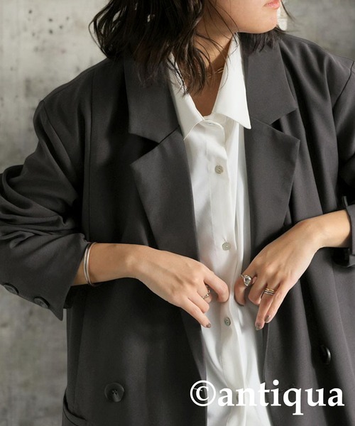 antiqua(アンティカ)の「アシンメトリーダブルジャケット(テーラードジャケット・レディース・ブラック/グレー・ONESIZE)」の9枚目の写真