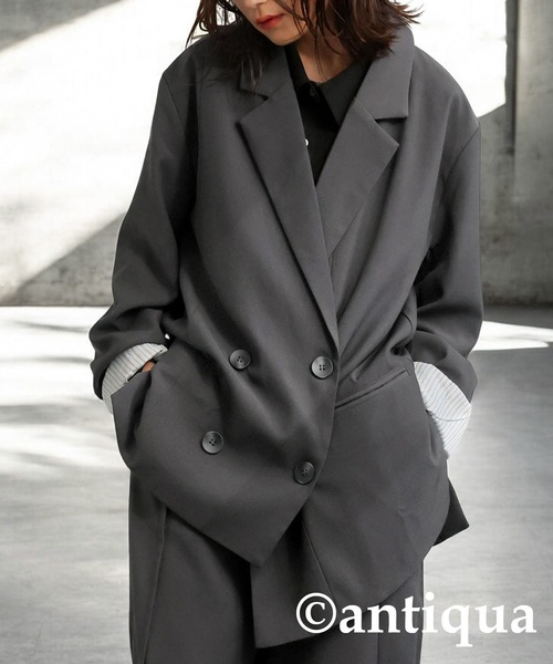 antiqua(アンティカ)の「アシンメトリーダブルジャケット(テーラードジャケット・レディース・ブラック/グレー・ONESIZE)」の12枚目の写真
