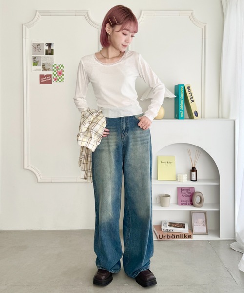 SOLLON.(ソルロン)の「レース付き長袖インナートップス(Tシャツ/カットソー・レディース・ホワイト/ブラック/アイボリー・FREE)」の9枚目の写真