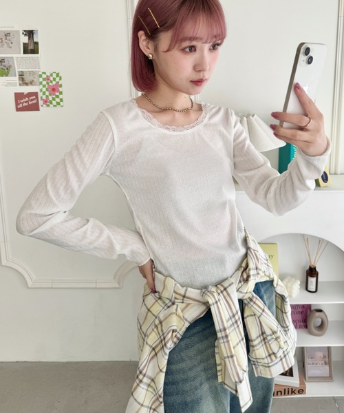SOLLON.(ソルロン)の「レース付き長袖インナートップス(Tシャツ/カットソー・レディース・ホワイト/ブラック/アイボリー・FREE)」の8枚目の写真