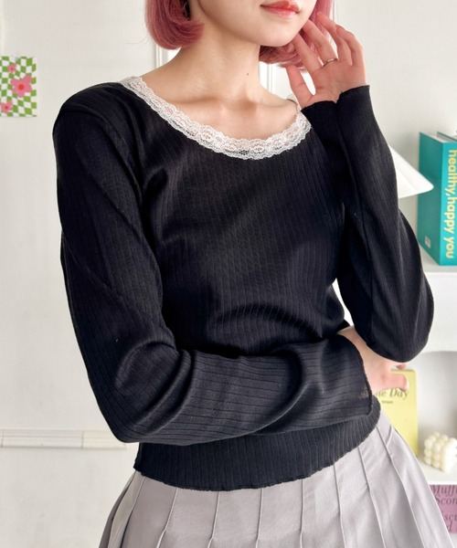 SOLLON.(ソルロン)の「レース付き長袖インナートップス(Tシャツ/カットソー・レディース・ホワイト/ブラック/アイボリー・FREE)」の12枚目の写真