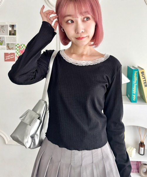 SOLLON.(ソルロン)の「レース付き長袖インナートップス(Tシャツ/カットソー・レディース・ホワイト/ブラック/アイボリー・FREE)」の17枚目の写真