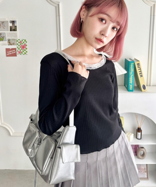 SOLLON.(ソルロン)の「レース付き長袖インナートップス(Tシャツ/カットソー・レディース・ホワイト/ブラック/アイボリー・FREE)」の18枚目の写真