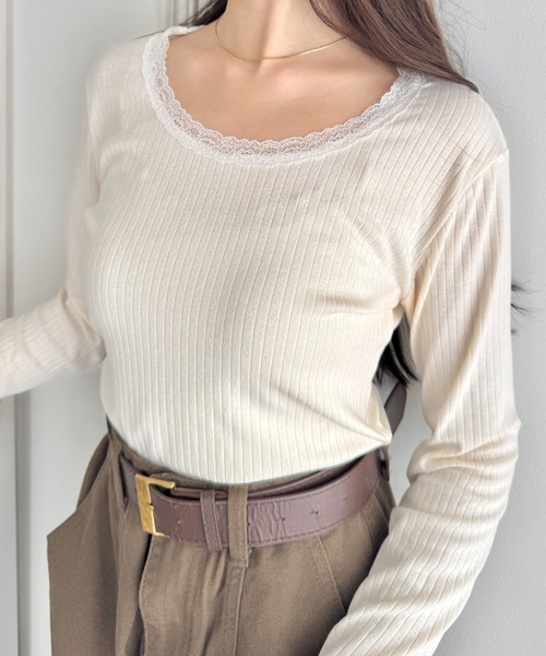 SOLLON.(ソルロン)の「レース付き長袖インナートップス(Tシャツ/カットソー・レディース・ホワイト/ブラック/アイボリー・FREE)」の21枚目の写真