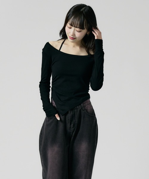 Chick（チック）の「Round Neck Side Gathered Cut and Sewn / ラウンドネック サイドギャザーカットソー（Tシャツ/カットソー・レディース・ホワイト/ブラック/ベージュ・FREE）」の3枚目の写真