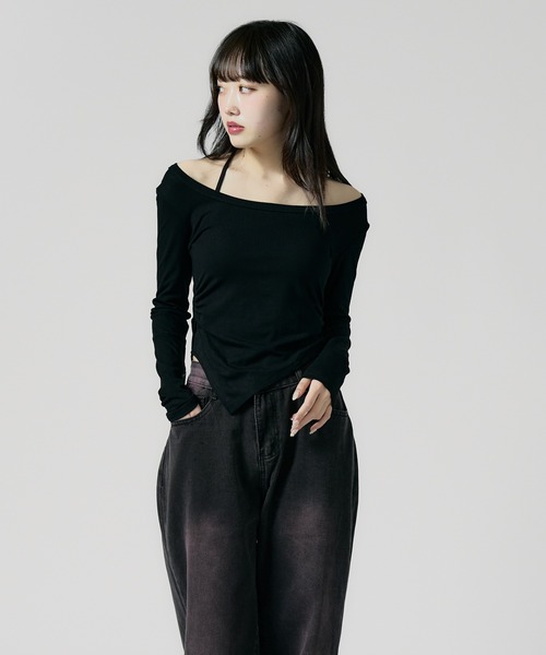 Chick（チック）の「Round Neck Side Gathered Cut and Sewn / ラウンドネック サイドギャザーカットソー（Tシャツ/カットソー・レディース・ホワイト/ブラック/ベージュ・FREE）」の8枚目の写真