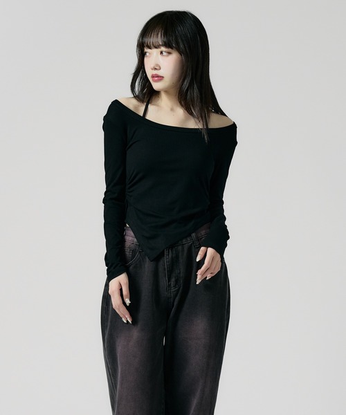 Chick（チック）の「Round Neck Side Gathered Cut and Sewn / ラウンドネック サイドギャザーカットソー（Tシャツ/カットソー・レディース・ホワイト/ブラック/ベージュ・FREE）」の9枚目の写真