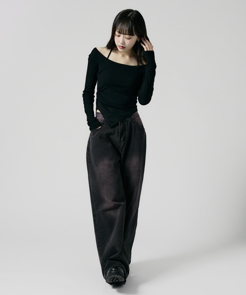 Chick（チック）の「Round Neck Side Gathered Cut and Sewn / ラウンドネック サイドギャザーカットソー（Tシャツ/カットソー・レディース・ホワイト/ブラック/ベージュ・FREE）」の12枚目の写真