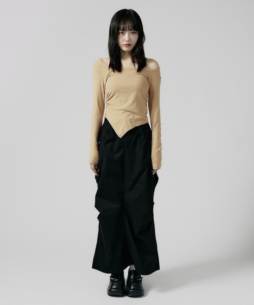 Chick（チック）の「Round Neck Side Gathered Cut and Sewn / ラウンドネック サイドギャザーカットソー（Tシャツ/カットソー・レディース・ホワイト/ブラック/ベージュ・FREE）」の19枚目の写真