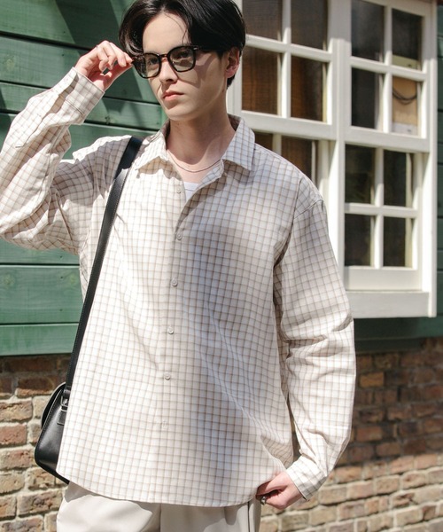 SENSE OF PLACE by URBAN RESEARCH（センスオブプレイスバイアーバンリサーチ）の「『ユニセックス』グラフチェックルーズシャツ（シャツ/ブラウス・メンズ・ベージュ/ホワイト/アイボリー・MEDIUM/LARGE）」の16枚目の写真