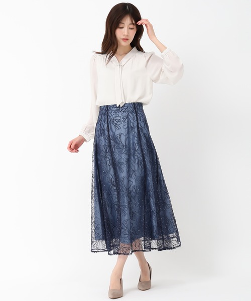 MISCH MASCH（ミッシュマッシュ）の「2025春夏新作 パールバー付きタイブラウス（シャツ/ブラウス・レディース・ブルー/ホワイト/ベージュ/ネイビー・ﾌﾘ-）」の16枚目の写真