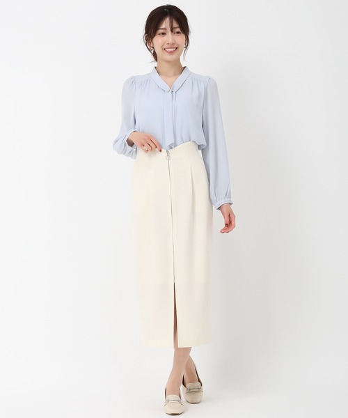 MISCH MASCH（ミッシュマッシュ）の「2025春夏新作 パールバー付きタイブラウス（シャツ/ブラウス・レディース・ブルー/ホワイト/ベージュ/ネイビー・ﾌﾘ-）」の19枚目の写真