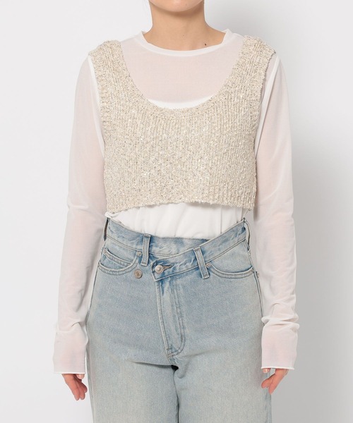 LOWRYS FARM（ローリーズファーム）の「スパンコールビスチェ 284585（ニット/セーター・レディース・ブラック/ベージュ/グレー・FREE）」の8枚目の写真