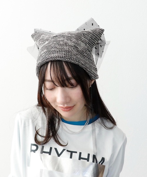 Barairo no Boushi(バライロノボウシ)の「【ばら色の帽子】キャットニット帽(ニットキャップ/ビーニー・レディース・パープル/ブラック/ピンク・FREE)」の8枚目の写真