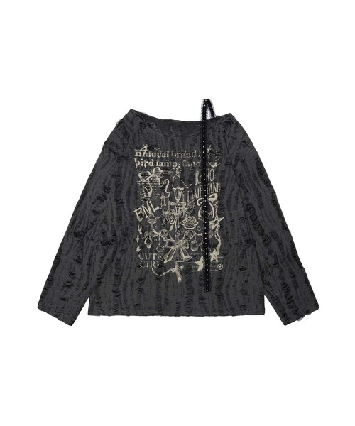 HOOK（フック）の「【HOOK】for　girls　リボンプリントオープンショルダートップス（Tシャツ/カットソー・レディース・ベージュ/ダークグレー・MEDIUM/SMALL）」の5枚目の写真