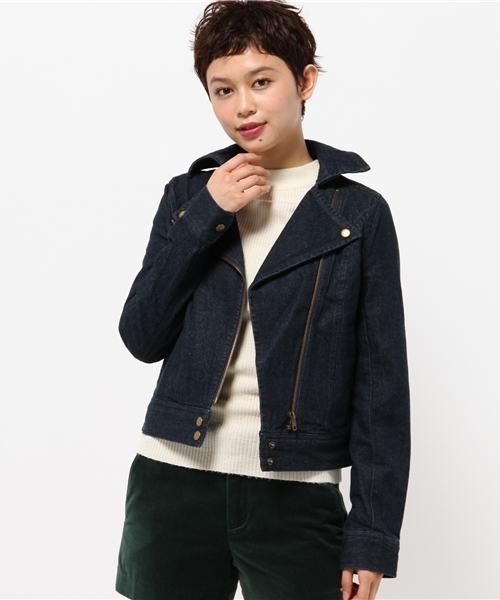 one after another NICE CLAUP（ワンアフターアナザーナイスクラップ）の「【non-no1月号掲載 ナイスクラップ】デニムライダースジャケット（ブルゾン・レディース・インディゴブルー/ネイビー・FREE）」の2枚目の写真