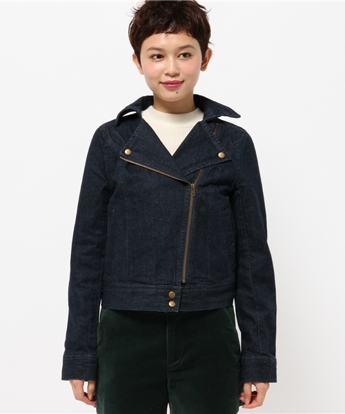 one after another NICE CLAUP（ワンアフターアナザーナイスクラップ）の「【non-no1月号掲載 ナイスクラップ】デニムライダースジャケット（ブルゾン・レディース・インディゴブルー/ネイビー・FREE）」の4枚目の写真