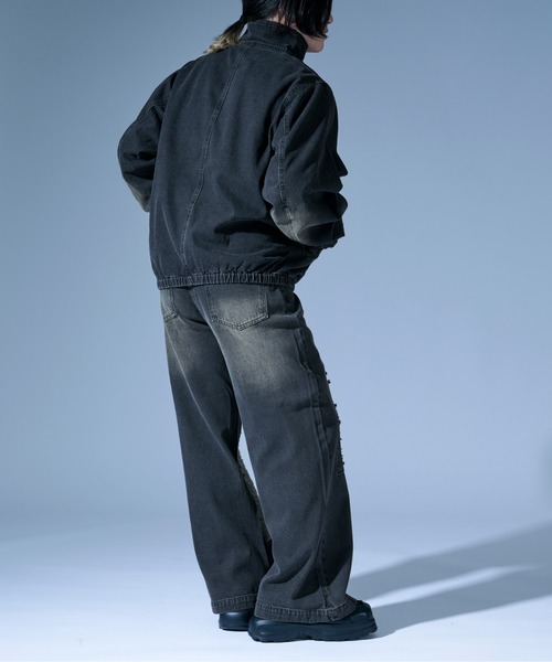 Ellno Loset（エルノロゼット）の「オーバーダイダメージワイドデニムパンツ/SET UP対応（デニムパンツ・メンズ・ブラック/ブラック×レッド・SMALL/MEDIUM/LARGE）」の16枚目の写真