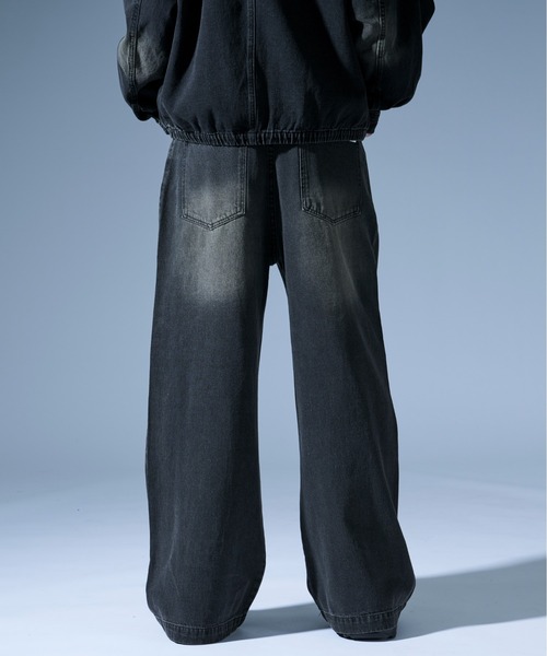 Ellno Loset（エルノロゼット）の「オーバーダイダメージワイドデニムパンツ/SET UP対応（デニムパンツ・メンズ・ブラック/ブラック×レッド・SMALL/MEDIUM/LARGE）」の4枚目の写真