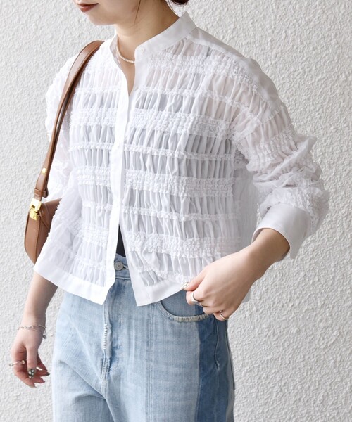 SHIPS for women / シップスウィメン SHIPS any:〈洗濯機可能〉シアー シャーリング プチフリル ペプラム ブラウス SHIPS｜SHIPS any:<洗濯機可能>シアー シャーリング プチフリル