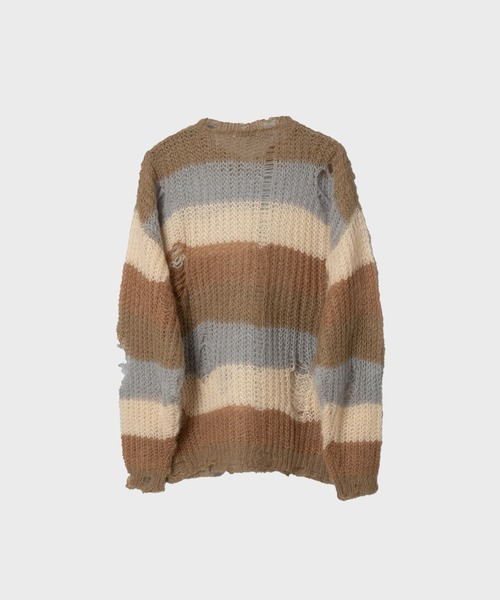 美品21AW F-LAGSTUF-F モヘア ニット ロング コート 405O▲ 23AW-FS-24 BORDER MOHAIR BORO SWEATER（ニット/セーター）｜F
