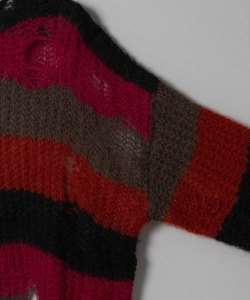 美品21AW F-LAGSTUF-F モヘア ニット ロング コート 405O▲ 23AW-FS-24 BORDER MOHAIR BORO SWEATER（ニット/セーター）｜F