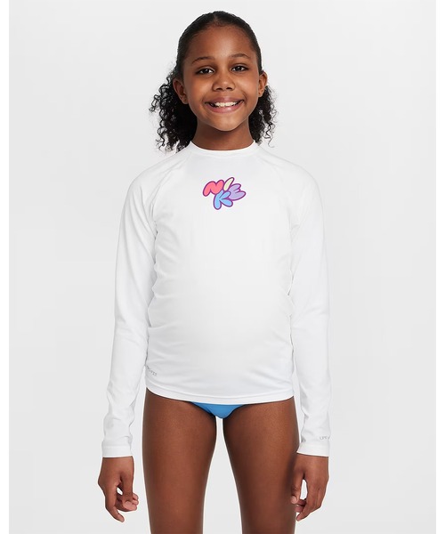 NIKE（ナイキ）の「NIKE/ナイキ ﾊﾞﾌﾞﾙNIKE L/Sﾊｲﾄﾞﾛｶﾞｰﾄﾞ キッズ UVケア ラッシュガード NESSF744（ラッシュガード・キッズ・ブラック/ホワイト/ピンク・130cm/140cm/150cm/160cm）」の2枚目の写真