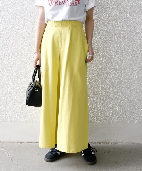 専用　CHANEL 台形スカート　厚地コットン　イエロー　未使用 セール】SHIPS any:〈洗濯機可能〉インレイ タック フレア スカート