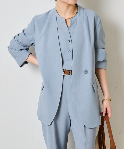 セール】シアーノーカラージャケット/セットアップ可（ノーカラー