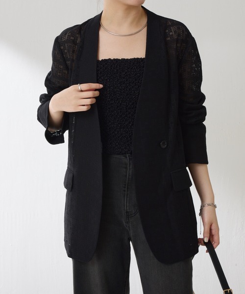 セール】シアーノーカラージャケット/セットアップ可（ノーカラー