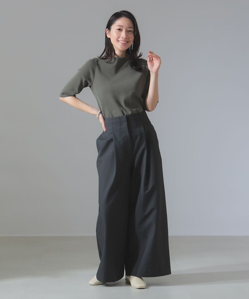Demi-Luxe BEAMS（デミルクス ビームス）の「ハイウエスト タック ワイドパンツ［手洗い可］（その他パンツ・レディース・チャコールグレー/グリーン系その他2・36/38）」の6枚目の写真