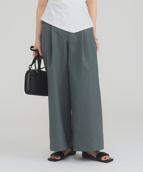 Demi-Luxe BEAMS（デミルクス ビームス）の「ハイウエスト タック ワイドパンツ［手洗い可］（その他パンツ・レディース・チャコールグレー/グリーン系その他2・36/38）」の15枚目の写真