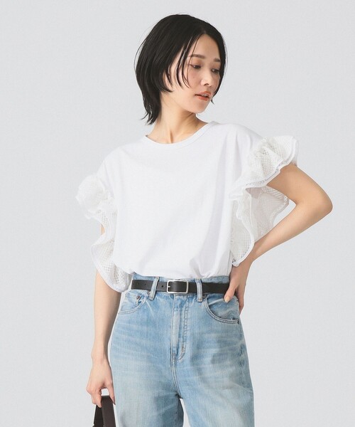 Ray BEAMS(レイビームス)の「レース フリルスリーブ Tシャツ(Tシャツ/カットソー・レディース・ブラック/ホワイト/ネイビー・ONE SIZE)」の6枚目の写真