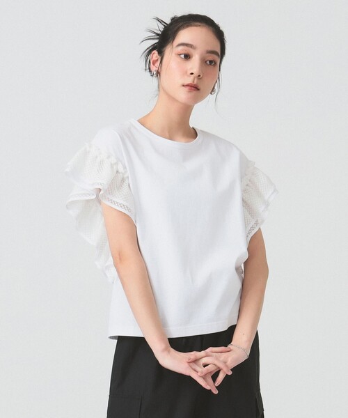 Ray BEAMS(レイビームス)の「レース フリルスリーブ Tシャツ(Tシャツ/カットソー・レディース・ブラック/ホワイト/ネイビー・ONE SIZE)」の10枚目の写真