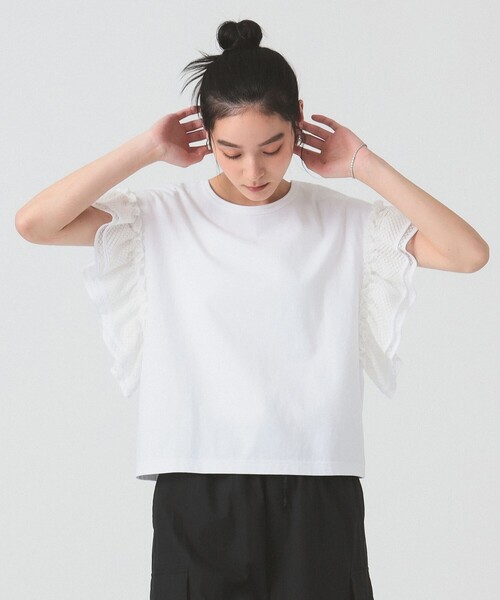 Ray BEAMS(レイビームス)の「レース フリルスリーブ Tシャツ(Tシャツ/カットソー・レディース・ブラック/ホワイト/ネイビー・ONE SIZE)」の11枚目の写真