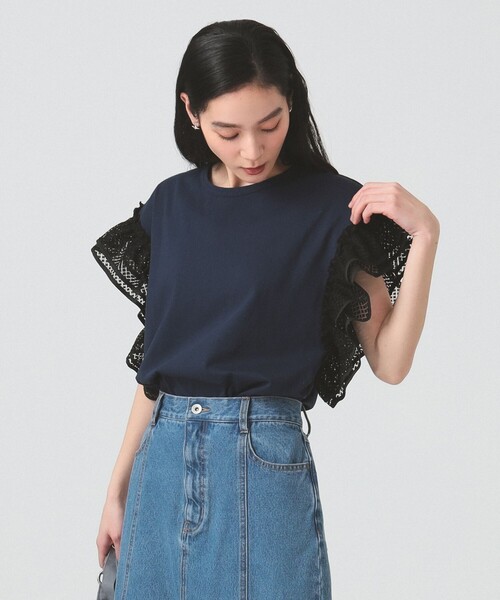 Ray BEAMS(レイビームス)の「レース フリルスリーブ Tシャツ(Tシャツ/カットソー・レディース・ブラック/ホワイト/ネイビー・ONE SIZE)」の20枚目の写真