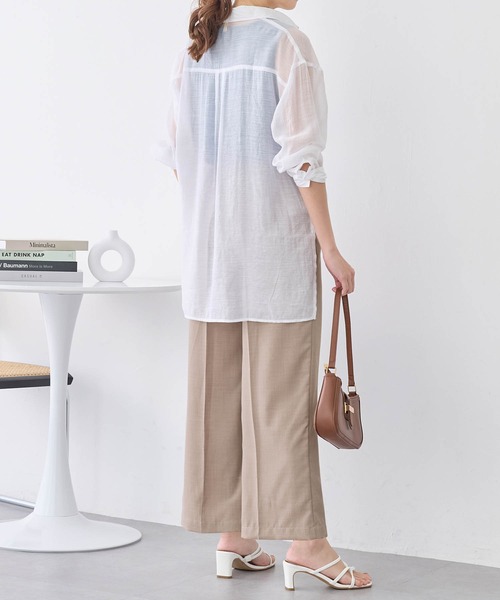 alotta(アロッタ)の「麻調素材ウエストリボンワイドパンツ(その他パンツ・レディース・ブラック/グレイッシュベージュ/チャコール・L/M/LL/3L)」の4枚目の写真