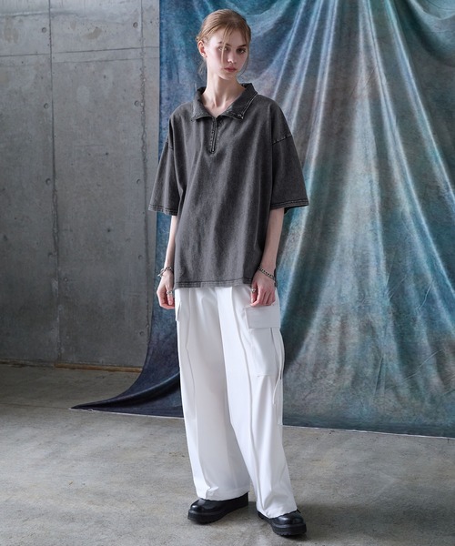 SERACE】Vintage design loose chemical short sleeve half zip