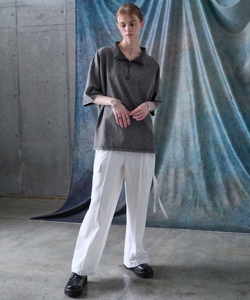 SERACE】Vintage design loose chemical short sleeve half zip