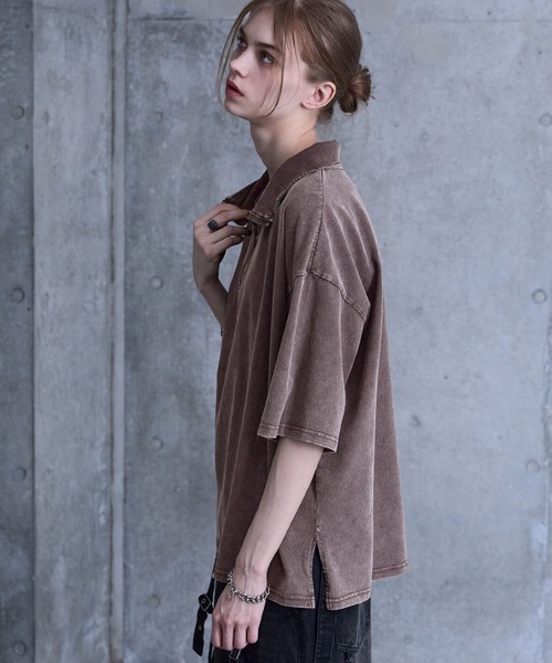 SERACE（セラス）の「【SERACE】Vintage design loose chemical short sleeve half zip t-shirt / ヴィンテージデザインルーズケミカル半袖ハーフジップTシャツ（Tシャツ/カットソー・メンズ・ブラウン/ダークブルー/ブラック/ライトグレー/ネイビー・L/M/S）」の18枚目の写真