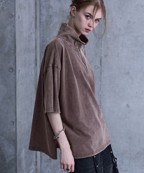 SERACE（セラス）の「【SERACE】Vintage design loose chemical short sleeve half zip t-shirt / ヴィンテージデザインルーズケミカル半袖ハーフジップTシャツ（Tシャツ/カットソー・メンズ・ブラウン/ダークブルー/ブラック/ライトグレー/ネイビー・L/M/S）」の21枚目の写真