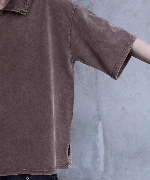SERACE（セラス）の「【SERACE】Vintage design loose chemical short sleeve half zip t-shirt / ヴィンテージデザインルーズケミカル半袖ハーフジップTシャツ（Tシャツ/カットソー・メンズ・ブラウン/ダークブルー/ブラック/ライトグレー/ネイビー・L/M/S）」の9枚目の写真