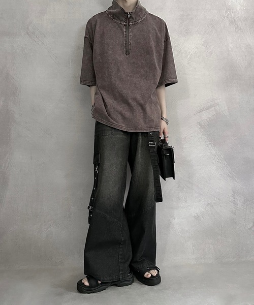 SERACE（セラス）の「【SERACE】Vintage design loose chemical short sleeve half zip t-shirt / ヴィンテージデザインルーズケミカル半袖ハーフジップTシャツ（Tシャツ/カットソー・メンズ・ブラウン/ダークブルー/ブラック/ライトグレー/ネイビー・L/M/S）」の14枚目の写真