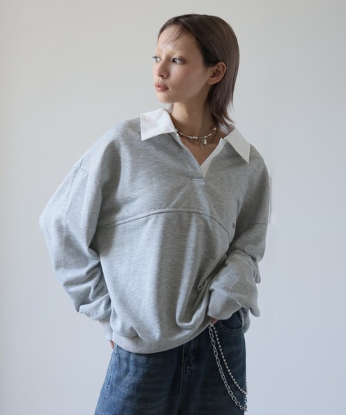 Ulysses(ユリシス)の「襟付きオーバーサイズトレーナー(スウェット・レディース・グレー/ブラック・F)」の1枚目の写真