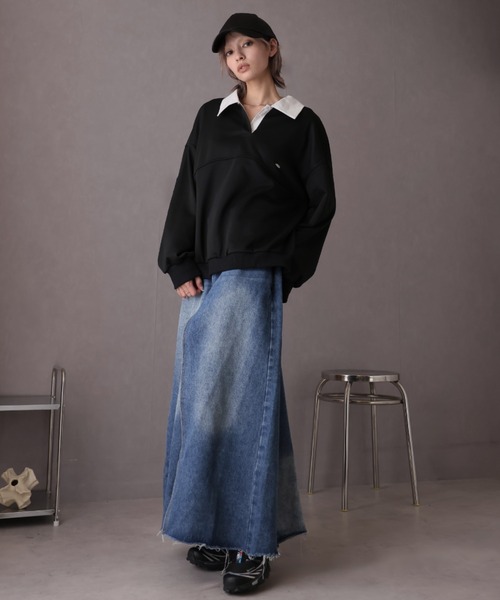 Ulysses(ユリシス)の「襟付きオーバーサイズトレーナー(スウェット・レディース・グレー/ブラック・F)」の3枚目の写真