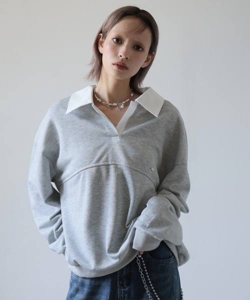 Ulysses(ユリシス)の「襟付きオーバーサイズトレーナー(スウェット・レディース・グレー/ブラック・F)」の4枚目の写真