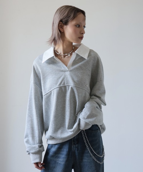 Ulysses(ユリシス)の「襟付きオーバーサイズトレーナー(スウェット・レディース・グレー/ブラック・F)」の6枚目の写真