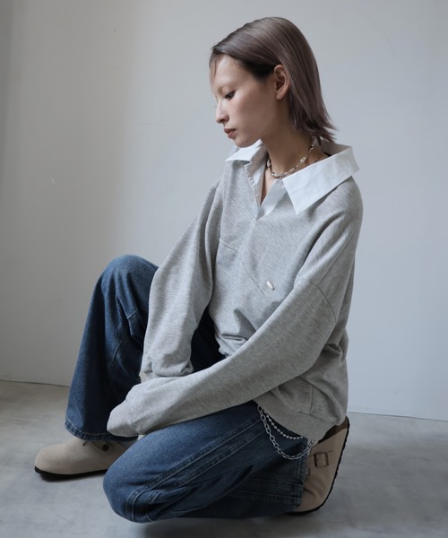 Ulysses(ユリシス)の「襟付きオーバーサイズトレーナー(スウェット・レディース・グレー/ブラック・F)」の17枚目の写真